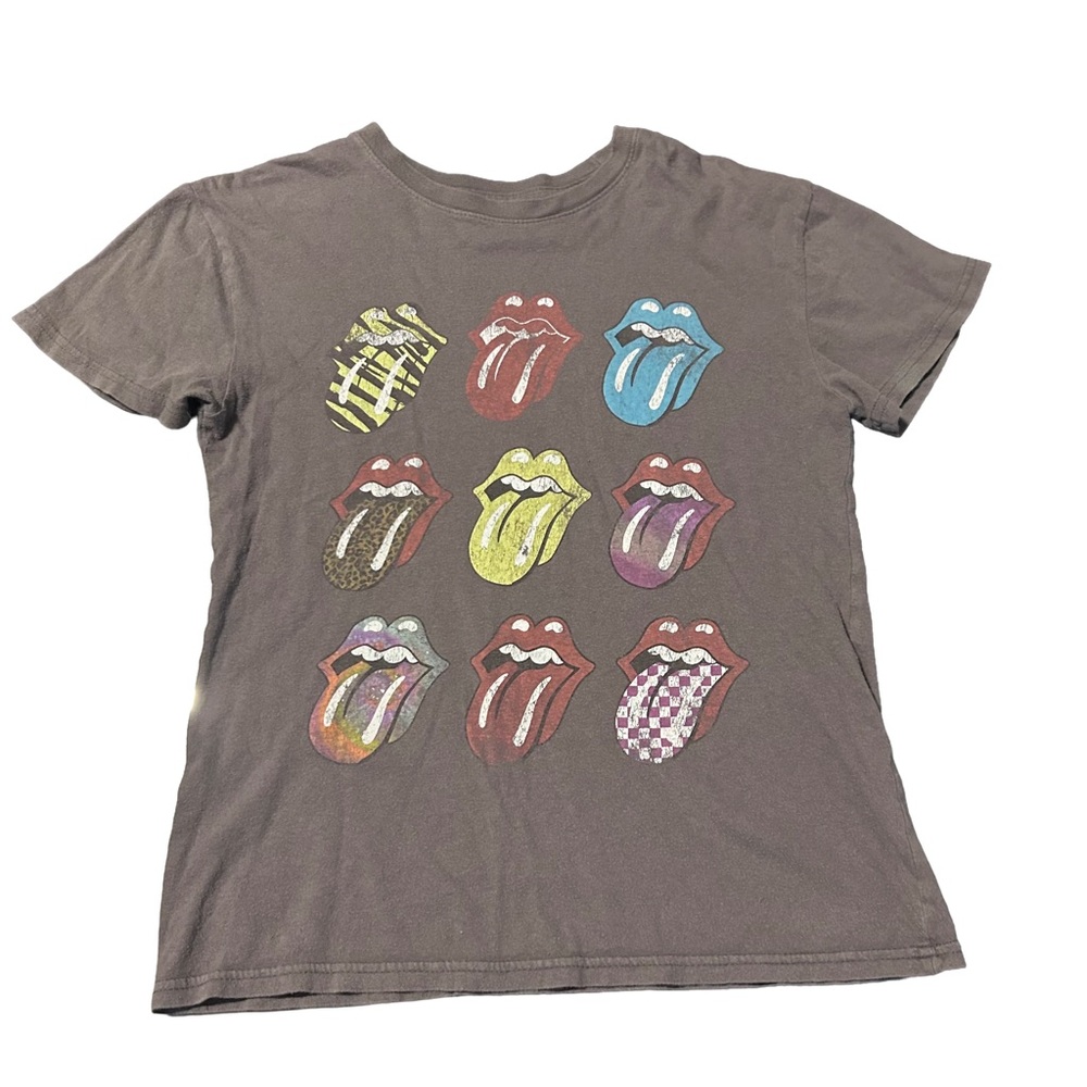 👅The Rolling Stones Women’s T-Shirt - Gray with Colorful Tongue Graphics Size XS